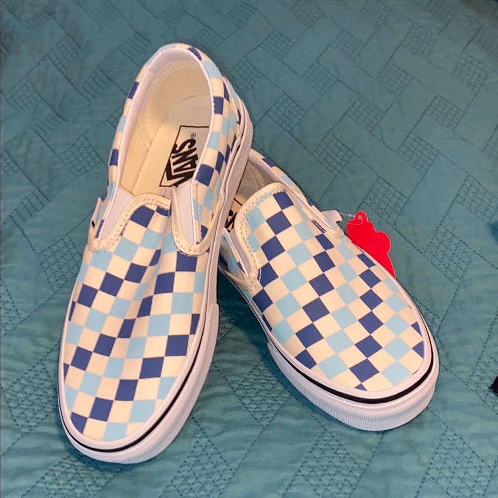 Checkerboard slip on vans